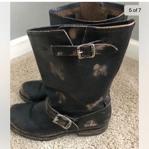 Vintage Frye Boots Leather Patina Black Motorcycle Womens 8.5